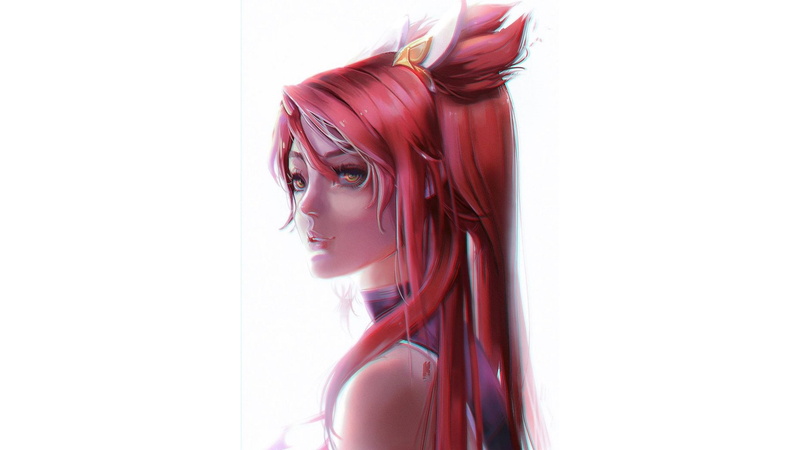 redhead, 1080P, simple background, PC gaming, white background, anime girls, anime, League of Legends, Jinx (League of Legends)