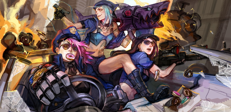 adult, Caitlyn, leisure activity, people, League Of Legends, males, indoors, Vi, full length, real people, togetherness, male likeness, Jinx (League Of Legends)