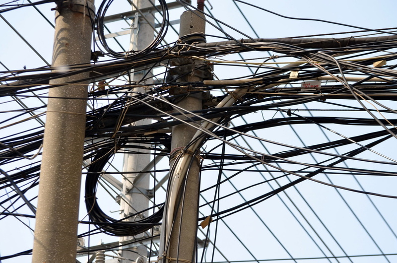 fuel and power generation, power supply, Wiring, electricity, metal, congested, powerlines, complexity, China, no people, low angle view, day, branch, Wire