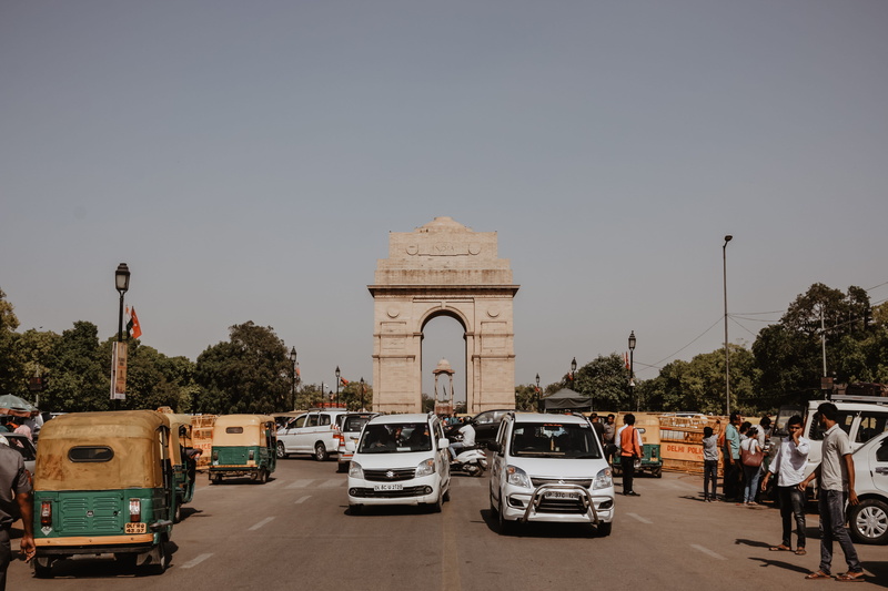sky, arch, built structure, road, city, war, architecture, transportation, india, the past, street, new delhi, monument, congested, mode of transportation