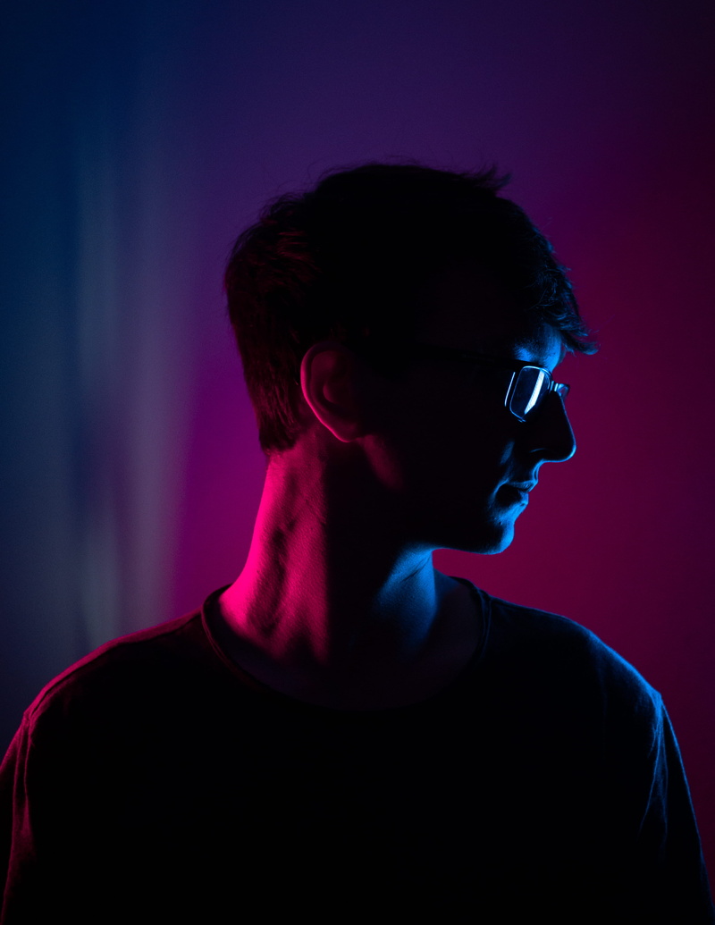 neon, males, one Man Only, young Men, casual Clothing, color Image, shadow, men, young Adult, frames, looking out, people, explore, back Lit, neon portrait