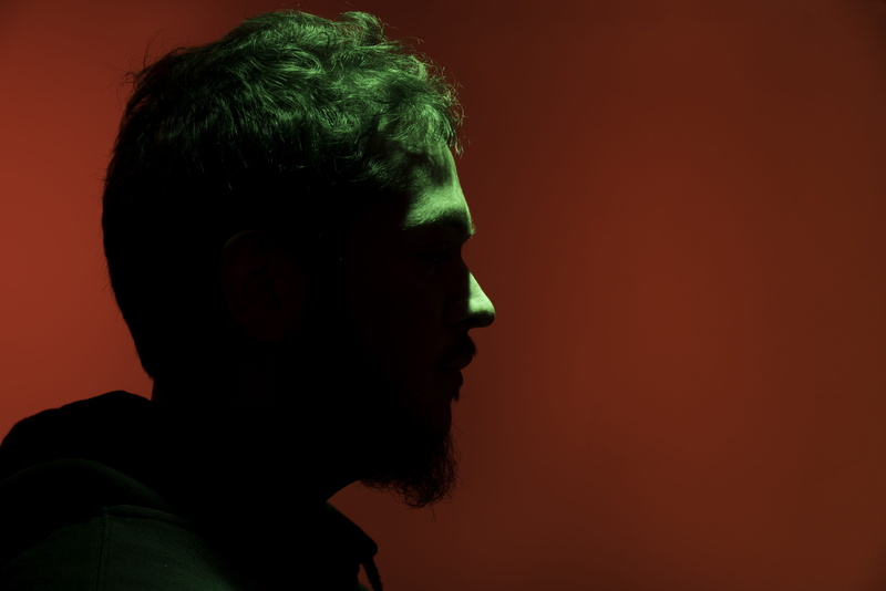 portrait, serious, gel, human face, men, looking, filter, looking away, real people, shadows, one person, color gel, copy space, italy, profile, green color