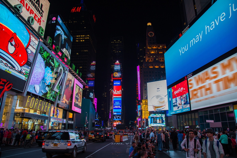 commercial Sign, city, nightlife, outdoors, time square, text, skyscraper, japan, manhattan - New York City, transportation, large group of people, billboard