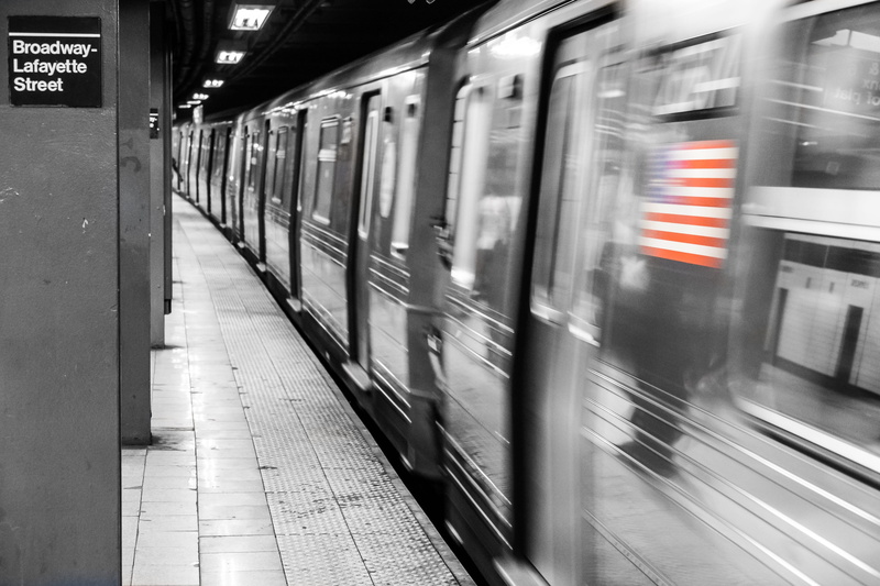 broadway lafayette street, public, new york, railroad station platform, metro, broadway, move, traffic, indoors, on the move, station, red, stars and stripes