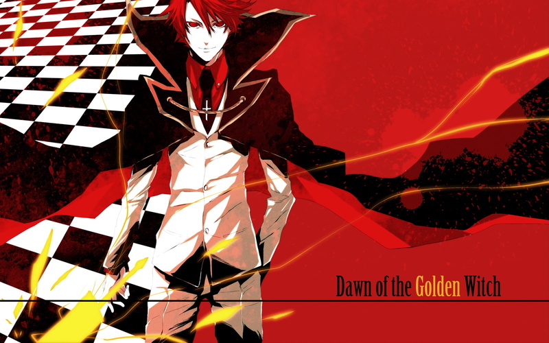 male, naku, redheads, battler, koro, checkered, anime, umineko, ushiromiya, capes, tie, short, red, hair, eyes, 720P, suit