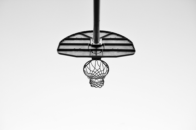 basketball hoop, black and white, 5K, hanging, day, court, close-up, metal, white background, basketball - sport, basketball, studio shot, net - sports equipment