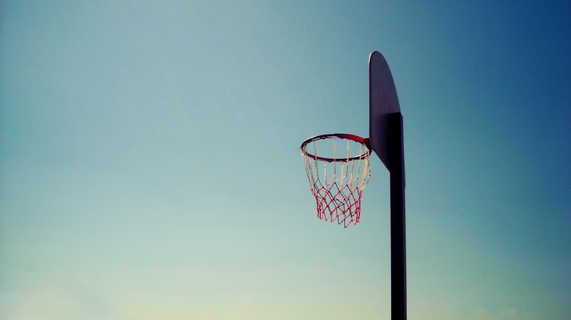 basketball, copy space, no people, day, sunny, flying, sport, mid-air, basketball hoop, motion, blue, basketball - sport, nature, outdoors, sky, competition