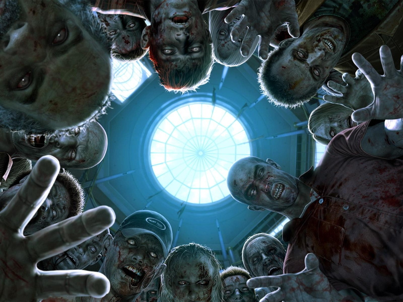 horror, architecture, religion, ceiling, sphere, men, group of people, video games, creativity, science, large group of people, low angle view, 720P, Dead Rising