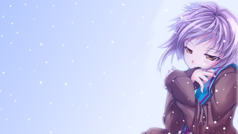 snowflakes, art, school, yuki, seasons, hd, nature, school uniforms, uniforms, Winter, anime, Anime Girls, Nagato Yuki, girls, nagato, 1080P