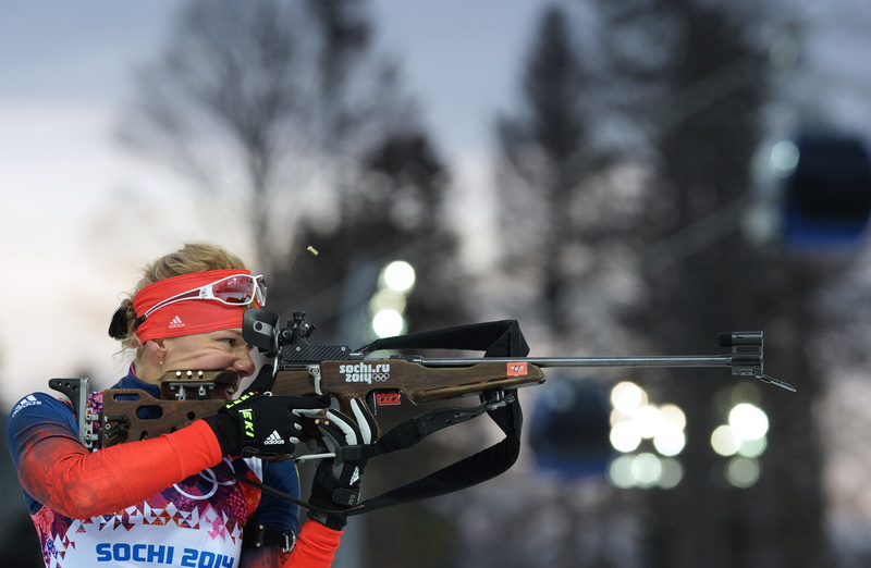 two-time Olympic champion, shot, look, womens, biathlon, sochi 2014 olympic winter games, Olga Zaitseva, Sochi 2014, aiming, rifle, The XXII Winter Olympic Games