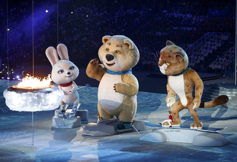 domestic, no people, Zayats, show, bars, Bunny, Sochi 2014, animal representation, anime, indoors, The closing ceremony of the XXll winter Olympic games