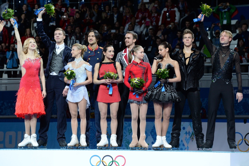 Tatiana Volosozhar, Nikita Katsalapov, mini, s, dress, black, victory, Fedor Klimov, Evgeni Plushenko, gold, pedestal, Maxim Trankov, 4K, women, Olympic Champions