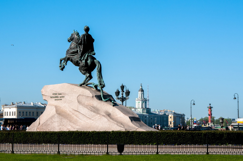 history, bronze, travel, art and craft, creativity, spb, sky, summer, bronze horseman, built structure, nature, blue, 4K, horse, male likeness, rider