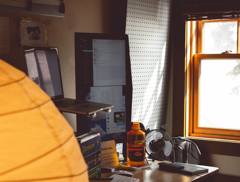wood - material, room, laptop, technology, communication, black, liquor, desk, electric lamp, working, occupation, bag, alcohol, apartment, connection