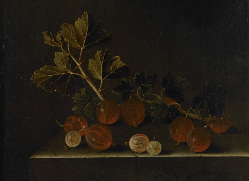 picture, 1080P, Adrian Coort, Sprig of Gooseberries on a Stone Pedestal, berries, still life