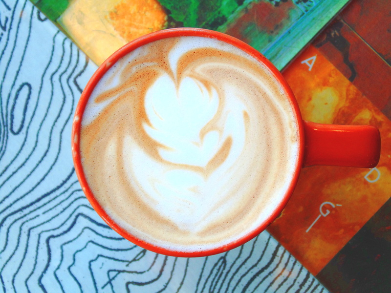 food and drink, refreshment, drink, pattern, red, latte, colors, mug, still life, directly above, 5K, coffee - drink, hot drink, art and craft, cappuccino