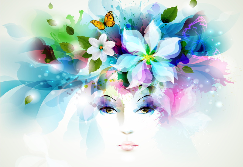 blue, design, leaf, multi Colored, leaves, girl, petals, spray, single Flower, portrait, women, craft, color Image, representation, white, shiny, computer Graphic
