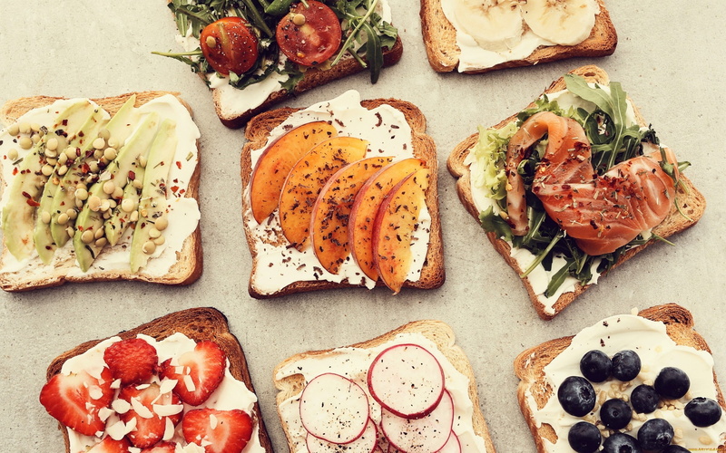 fruit, still life, food and drink, healthy eating, high angle view, sandwiches, vegetable, breakfast, dairy product, crockery, ready-to-eat, snack, wellbeing