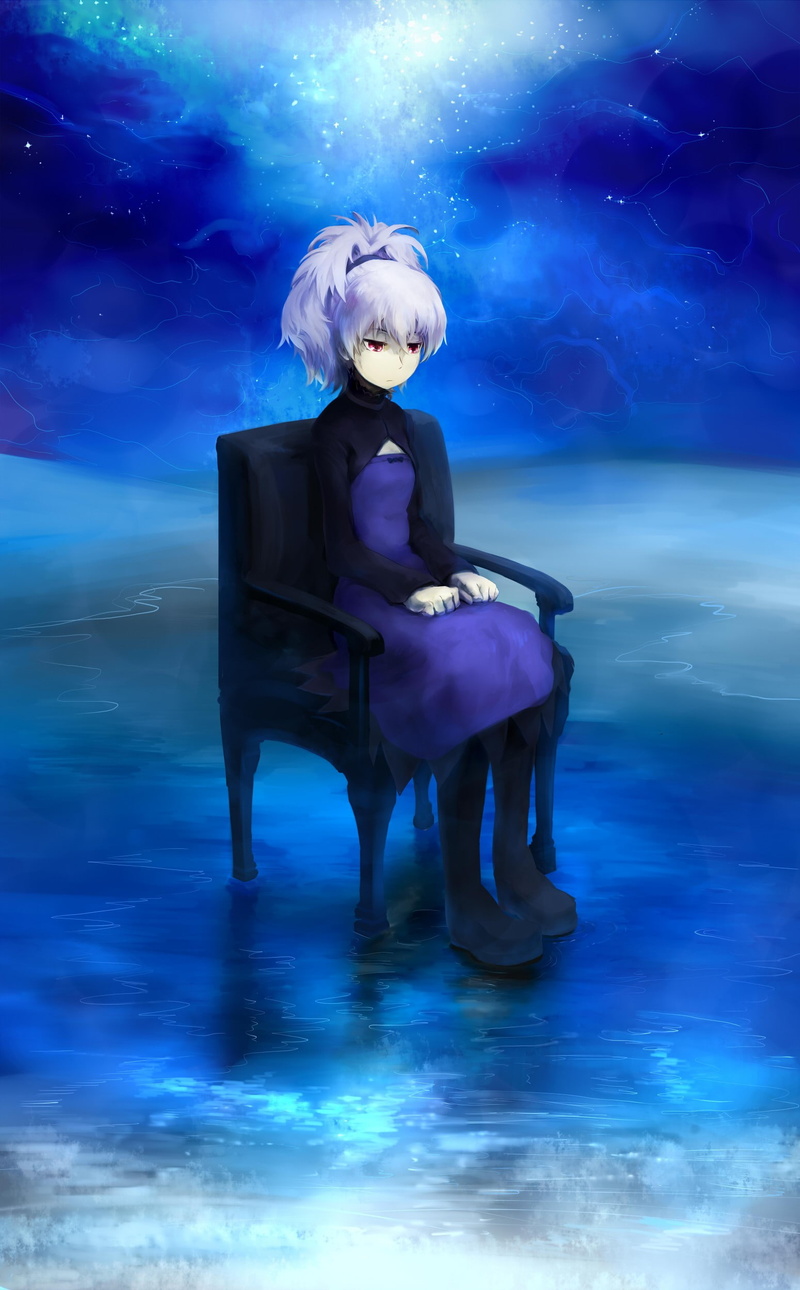 young women, real people, anime girls, adult, blue, young adult, 1080P, sitting, night, contemplation, Yin, one person, digital composite, sea, nature