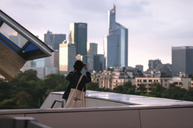 business, france, style, high, 1080P, urban skyline, building, city life, rear view, terrace, day, sunset, business person, standing, sky, city, architecture