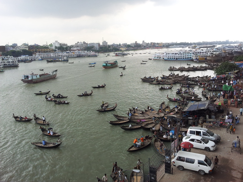 high angle view, nautical vessel, asia, day, river, water, built structure, buriganga river, moored, nature, vehicles, city, dhaka, boats, sky, near, crowd