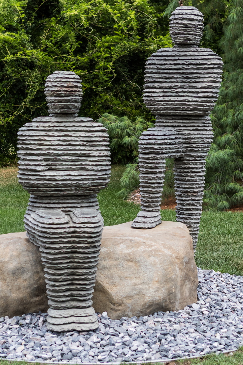 stack, park, stone, rear view, grounds for sculpture, usa, balance, tree, nj, footpath, artwork, museum, full length, striped, stone material, art, solid