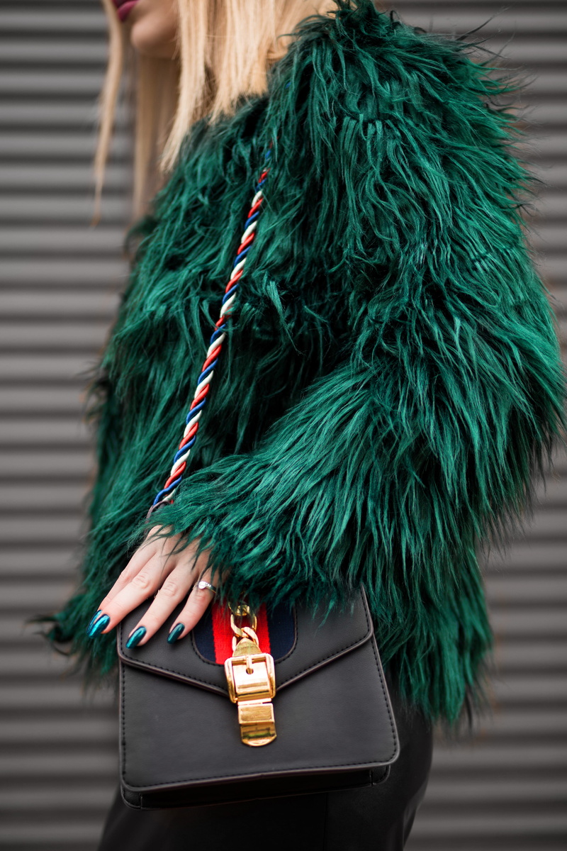 photoshoot, fur, faux fur, outdoors, woman, young, model, one person, 5K, green color, girl, wearing, standing, street, human hair, clothing, real people