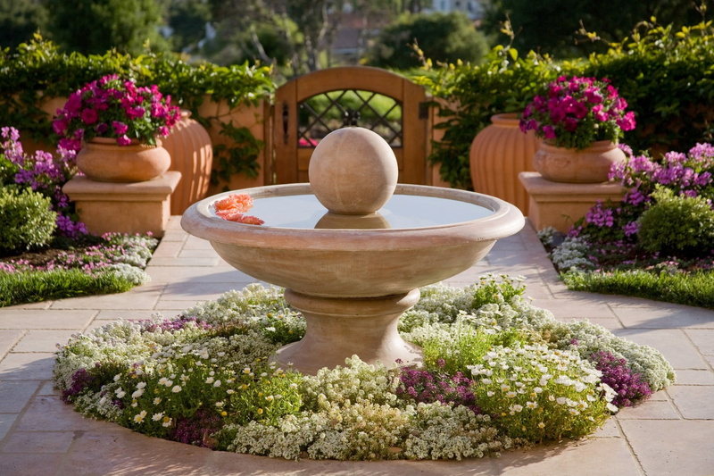 statue, flower Pot, flower, beauty in nature, round, tree, flowers, front or Back Yard, bath, day, summer, outdoors, water, growth, green Color, park, flowering plant