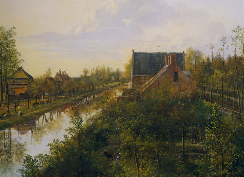 picture, landscape, 1080P, canvas, oil, Channel at the Village, Pieter Gerardus van OS