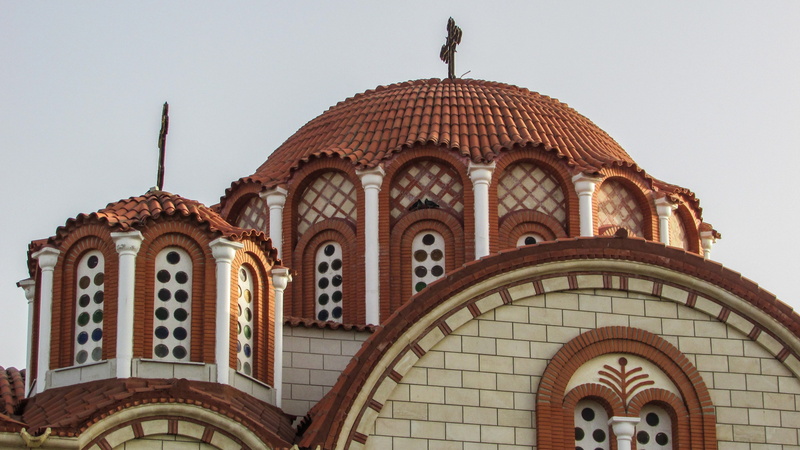 church, paralimni, outdoors, the past, day, history, dome, place of worship, no people, building exterior, spirituality, low angle view, ayia varvara, orthodox