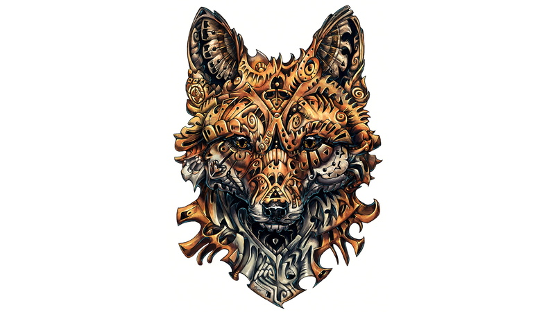  4K, wolf, brow, digital, 4K, white, Artwork, Fox, Tattoo