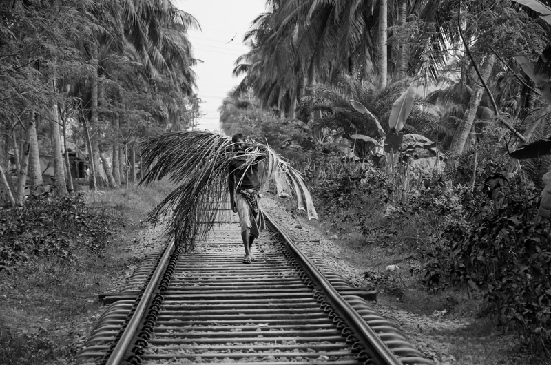 full length, work, women, landscape, one person, plant, lifestyles, railroad track, transportation, leisure activity, direction, hard, rail transportation