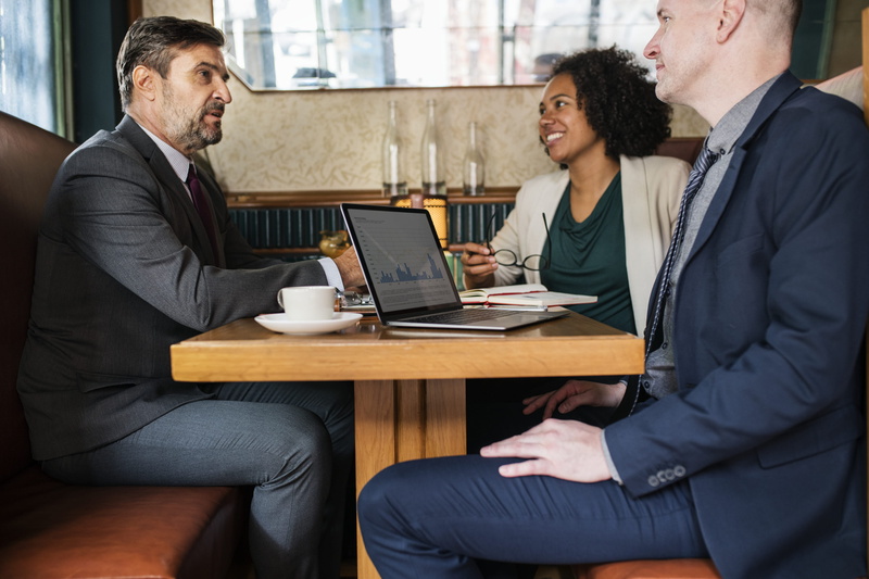 assistant, office, businessman, using laptop, happiness, corporate, coworker, man, communication, cafe, breakfast, wireless technology, discussing, business person