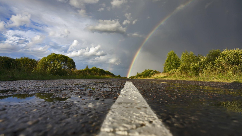 colorful, rainbow, street, 3d and abstract, clouds, 1080P, rain, photography, beauty, road, nature