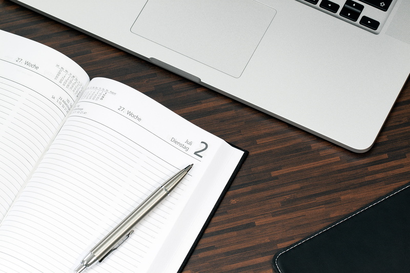 computer, white, notepad, wood - material, business, planner, office work, close-up, workplace, wooden, connection, desk, appointment scheduler, laptop