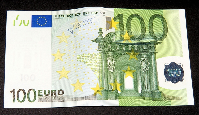 studio shot, banknote, front side, paying, symbol, finance, finance and economy, currency, 100 euro, economy, paper currency, dollar bill, close-up, green color