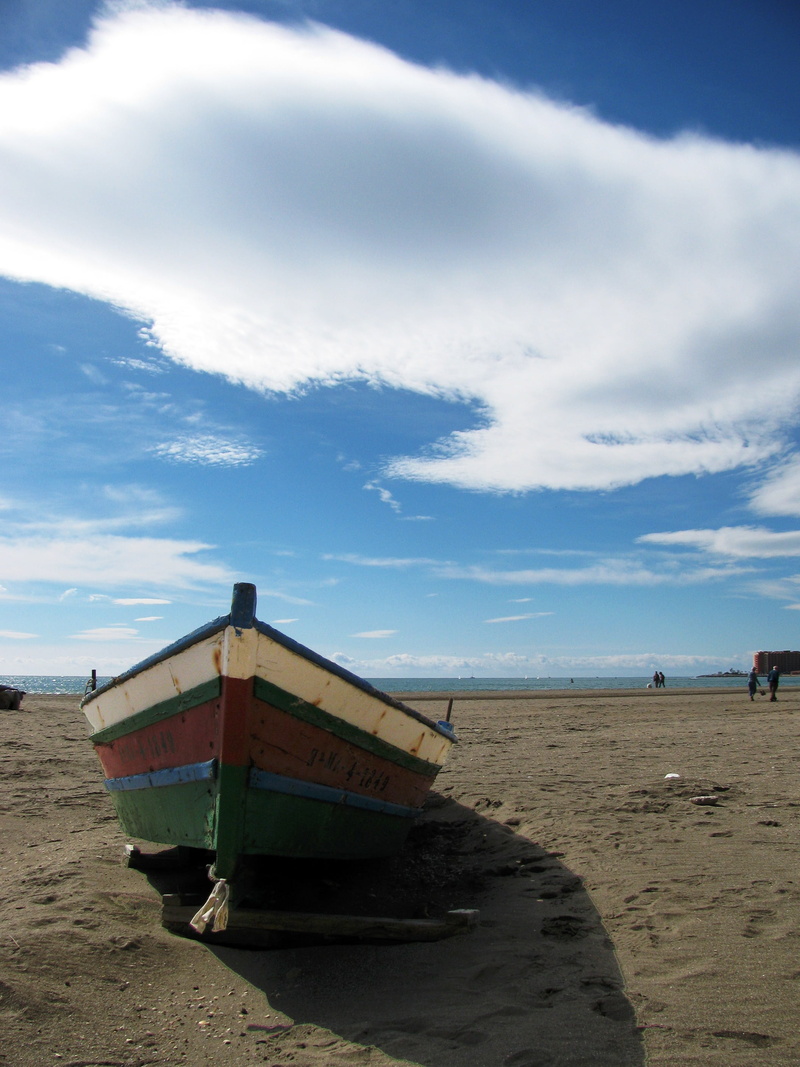 tranquil scene, tranquility, beauty in nature, land, cloud, horizon over water, 2K, water, barca, cloud - sky, costa del sol, coastline, mode of transportation