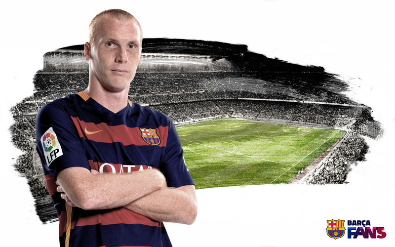 fcb, waist up, white background, studio shot, standing, one person, men, soccer, clothing, uniform, fc barcelona team, emotion, looking at camera, young adult