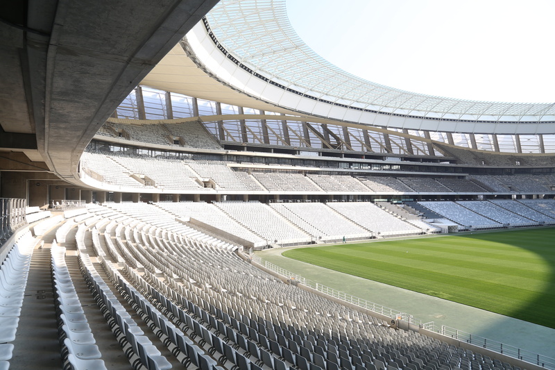 auditorium, rows of seats, no people, stadium, sky, soccer, seat, sit, outdoors, team sport, south africa, grandstand, architecture, sport, built structure