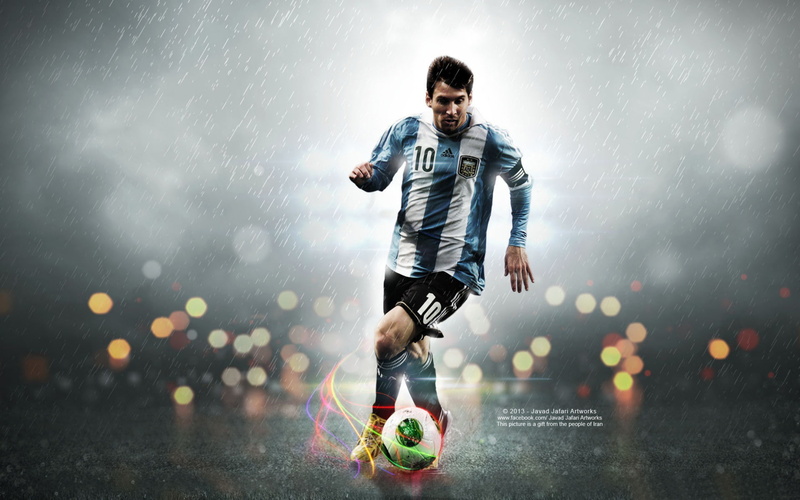one person, sports equipment, soccer ball, rain, messi, ball, soccer, plant, kicking, soccer player, fifa, ballon, dor, team sport, lionel, dusk