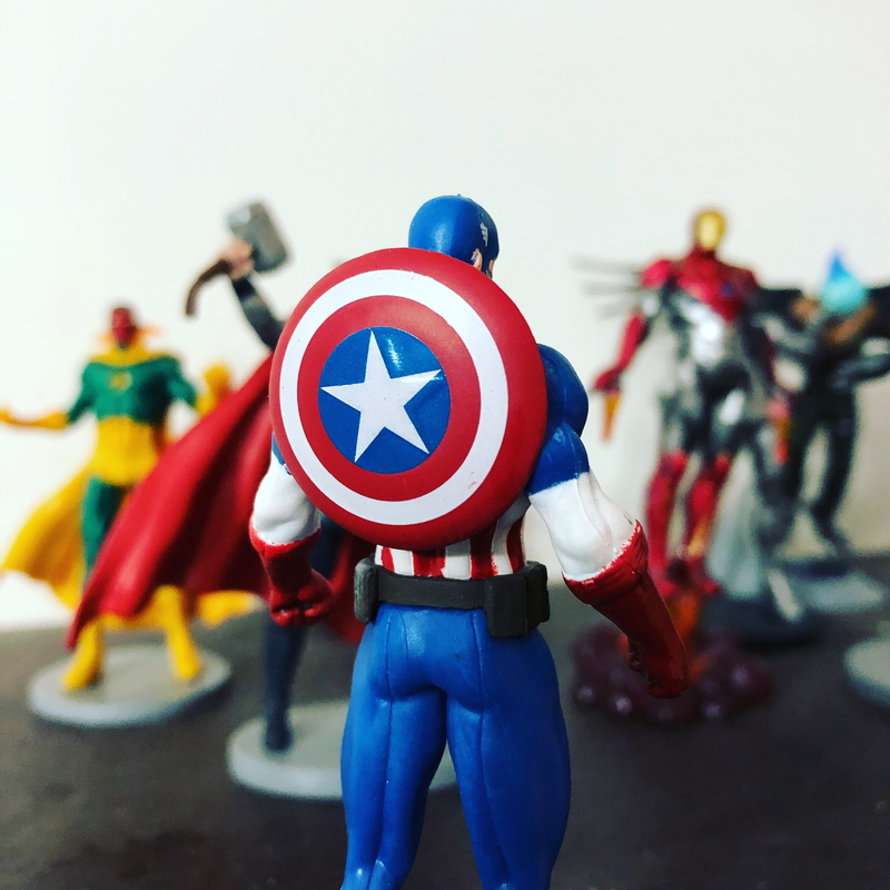unrecognizable person, camptain america, people, first avenger, rear view, blue, men, headwear, standing, focus on foreground, helmet, disney, city, transportation