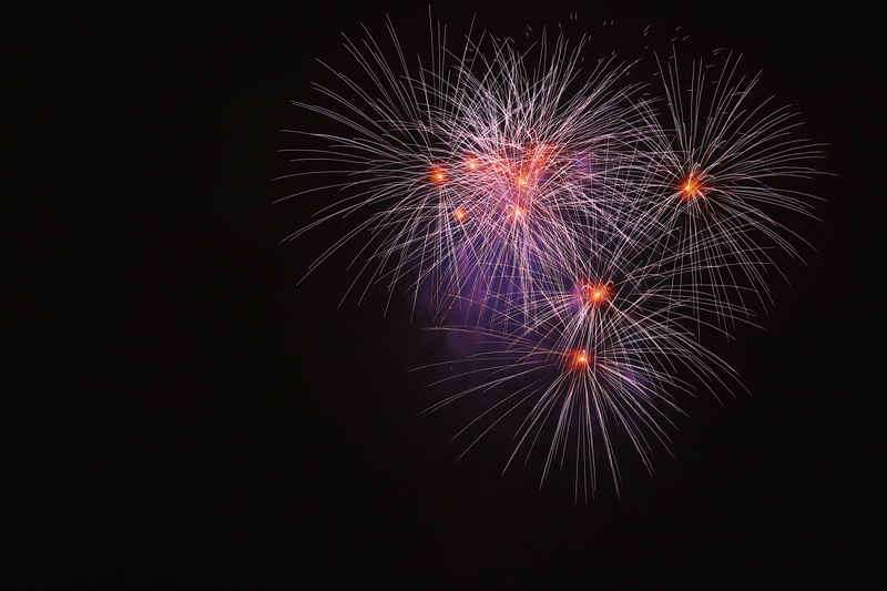 long exposure, low angle view, sky, copy space, sparks, night, blurred motion, no people, exploding, fireworks, light, new years eve, event, 5K, japan