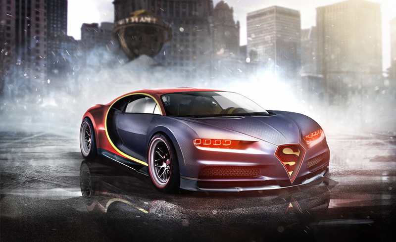 Render, 1080P, Bugatti Chiron, Supercar, Superman