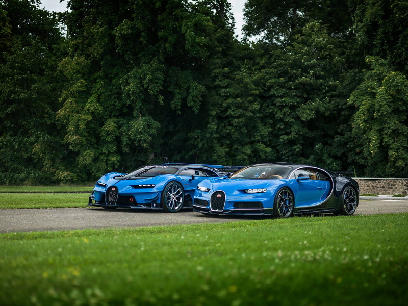 blue, green color, grass, land vehicle, Vision, transportation, outdoors, sport, field, Bugatti, no people, stationary, plant, Gran Turismo, lawn, cars