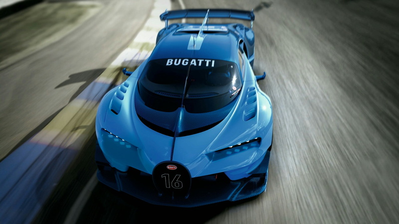 bugatti vision gran turismo, land vehicle, bugatti, concept car, auto racing, motorsport, race car, text, sport, day, mode of transportation, close-up