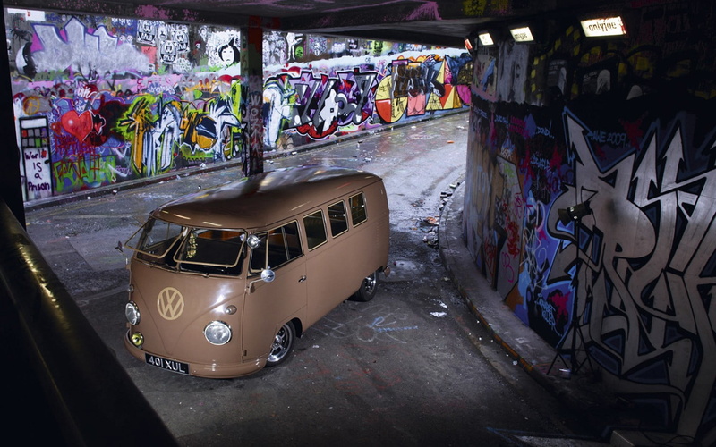 wall, car, graffiti, vehicle, 720P, Volkswagen, urban, beige