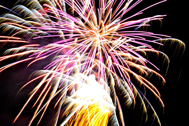 night, sky, feu, d 039 artifice, light, fireworks, 1080P