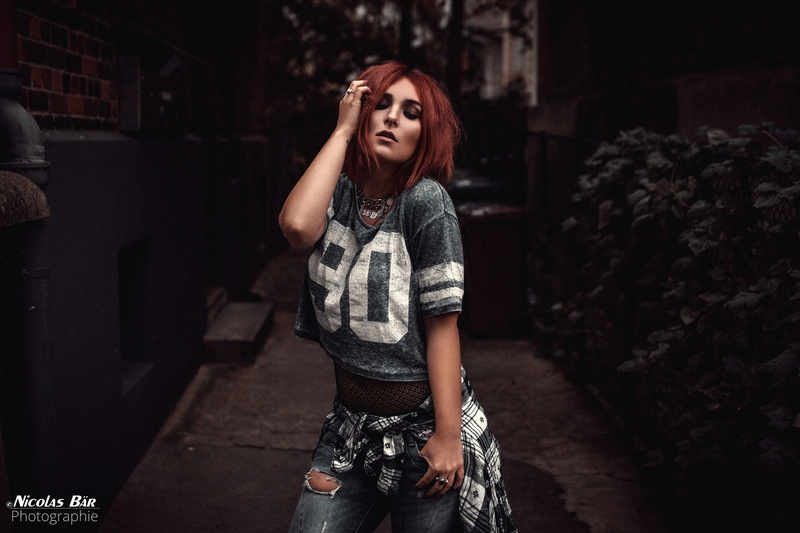 portrait, torn jeans, sports jerseys, redhead, women, 1080P
