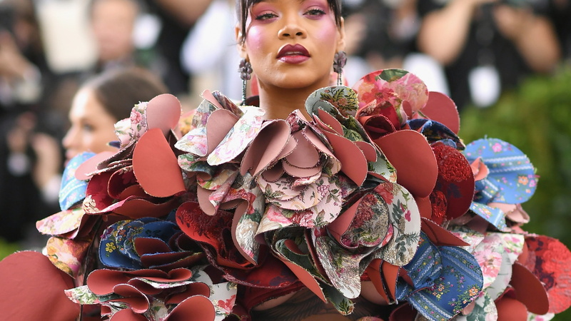 Rihanna, woman, dress, multicolored, 2K, red carpet, wearing, cloth, Met Gala 2017