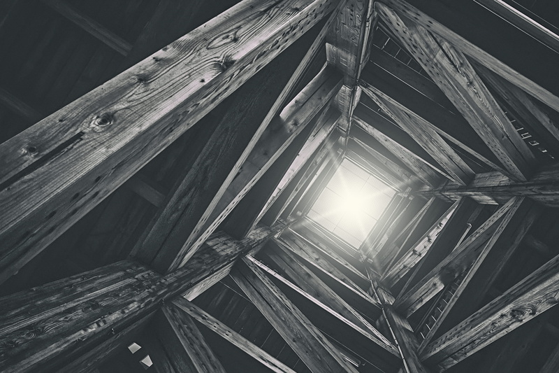 full frame, cityscape, directly below, 4K, linz, tower, ceiling, roof beam, sun, built structure, close-up, no people, day, austria, textured, pattern